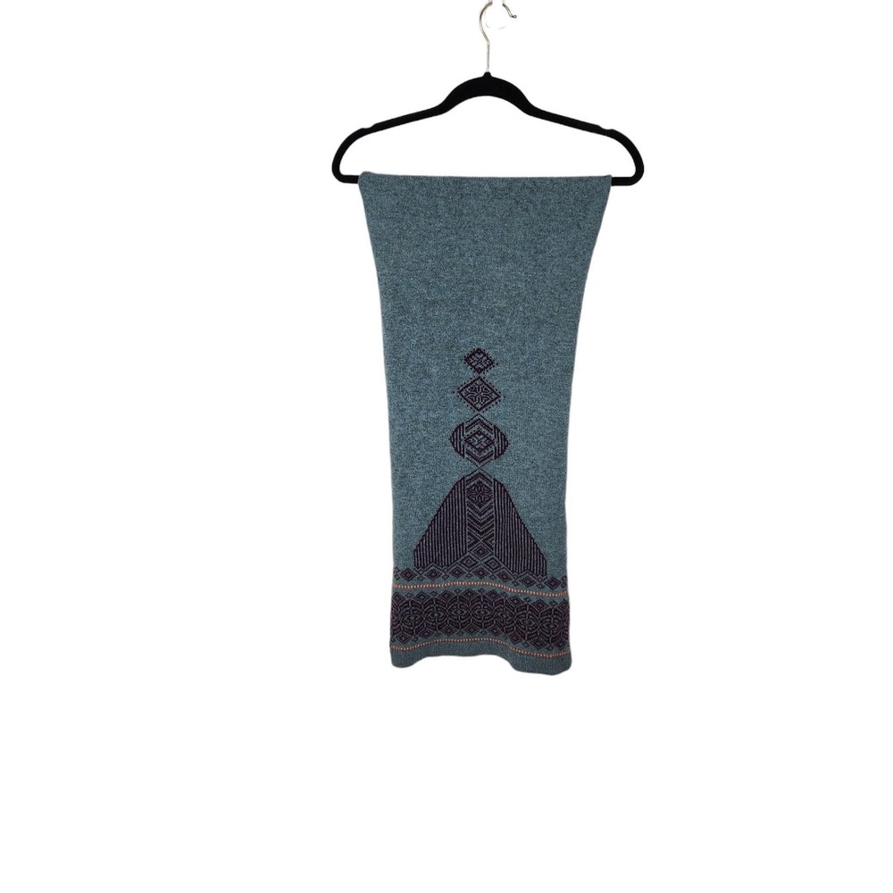 Blue Geometric Pattern Wool Wrap Scarf - Picture 4 of 6